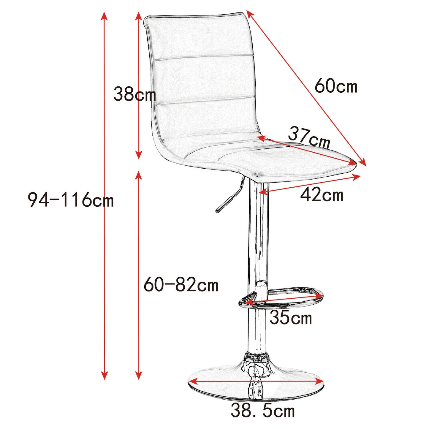 Bar Stool Faux Leather Adjustable Breakfast Chair Swivel Gas Lift Kitchen Black
