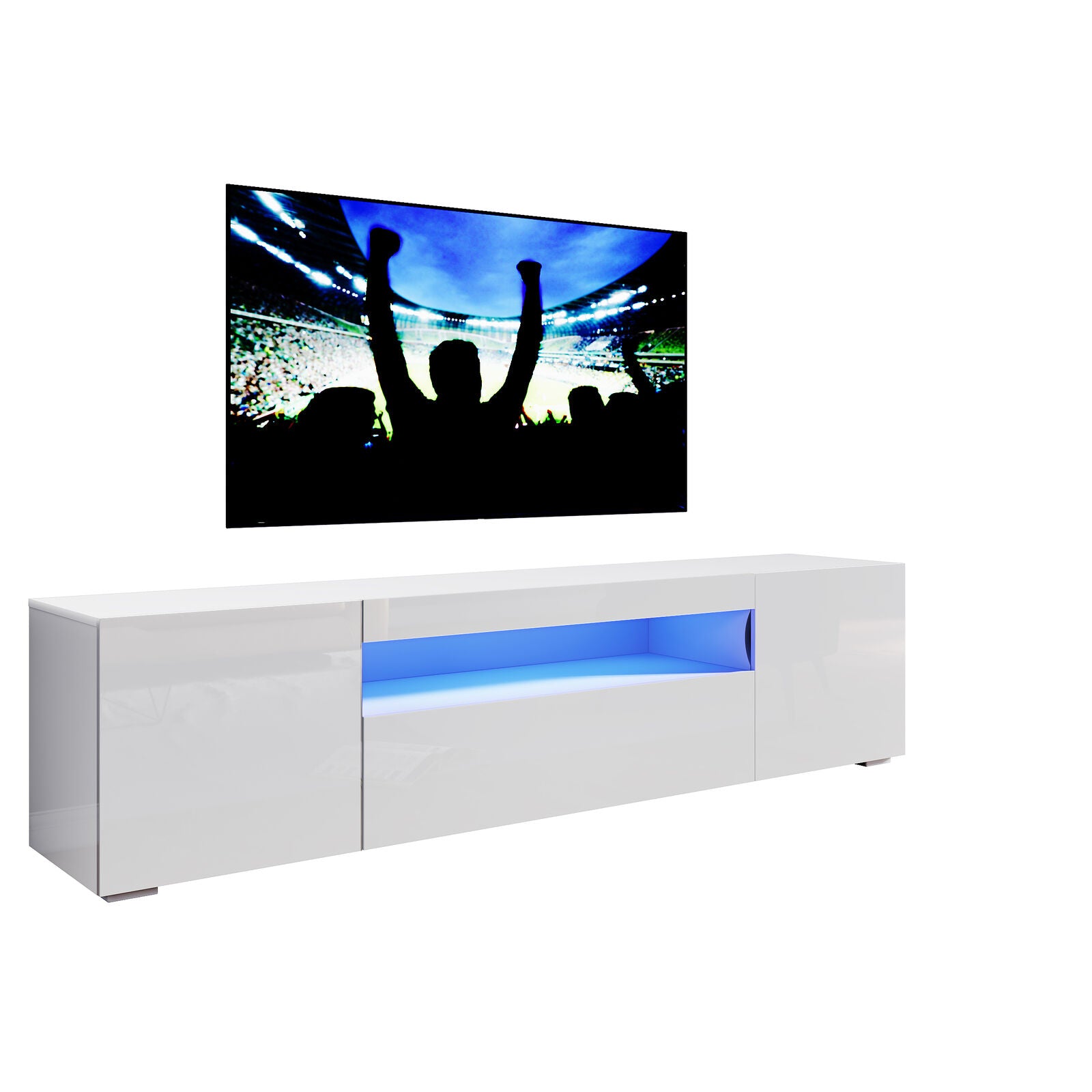 High Gloss White TV Stand Cabinet Unit Doors Storage with RGB LED Cupboard 200cm