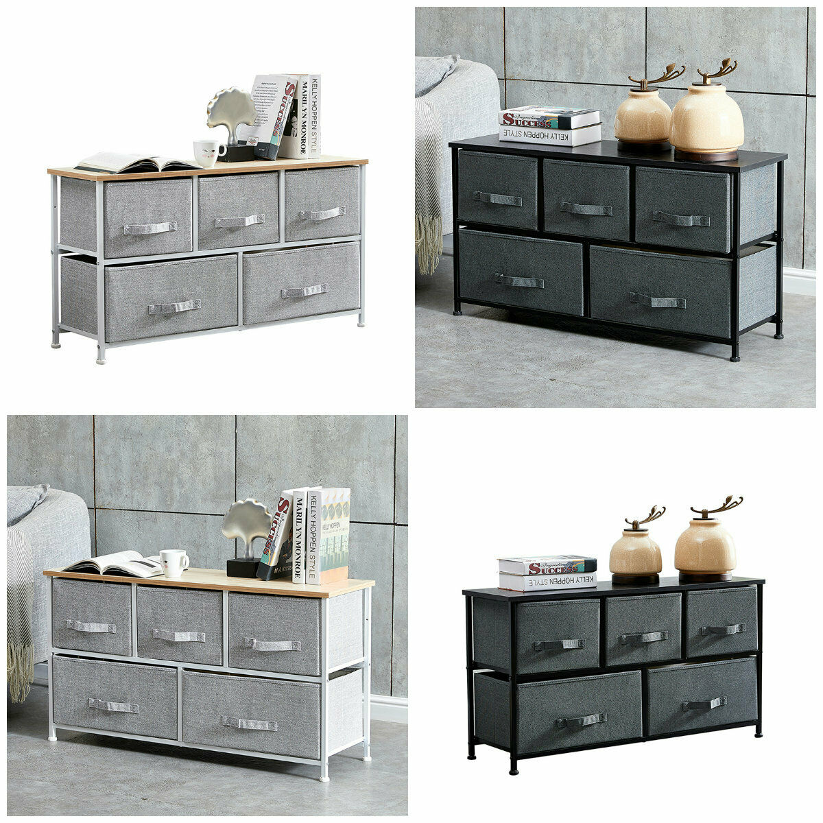 Fabric Chest of Drawers Cabinet Storage Unit Bedside Table with 2/3/4/5Drawers