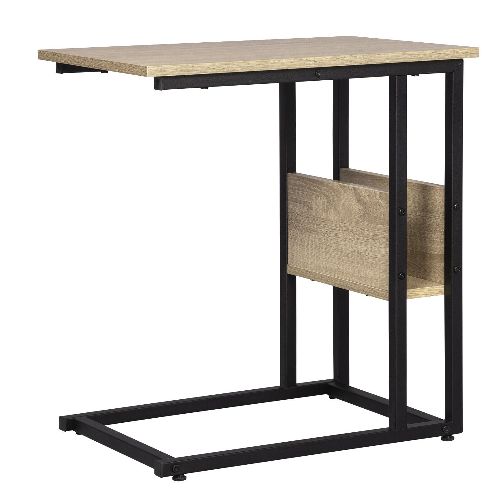 Snack Table C Shaped Vintage Laptop Holder Coffee Bed Sofa Side Desk MDF Metal