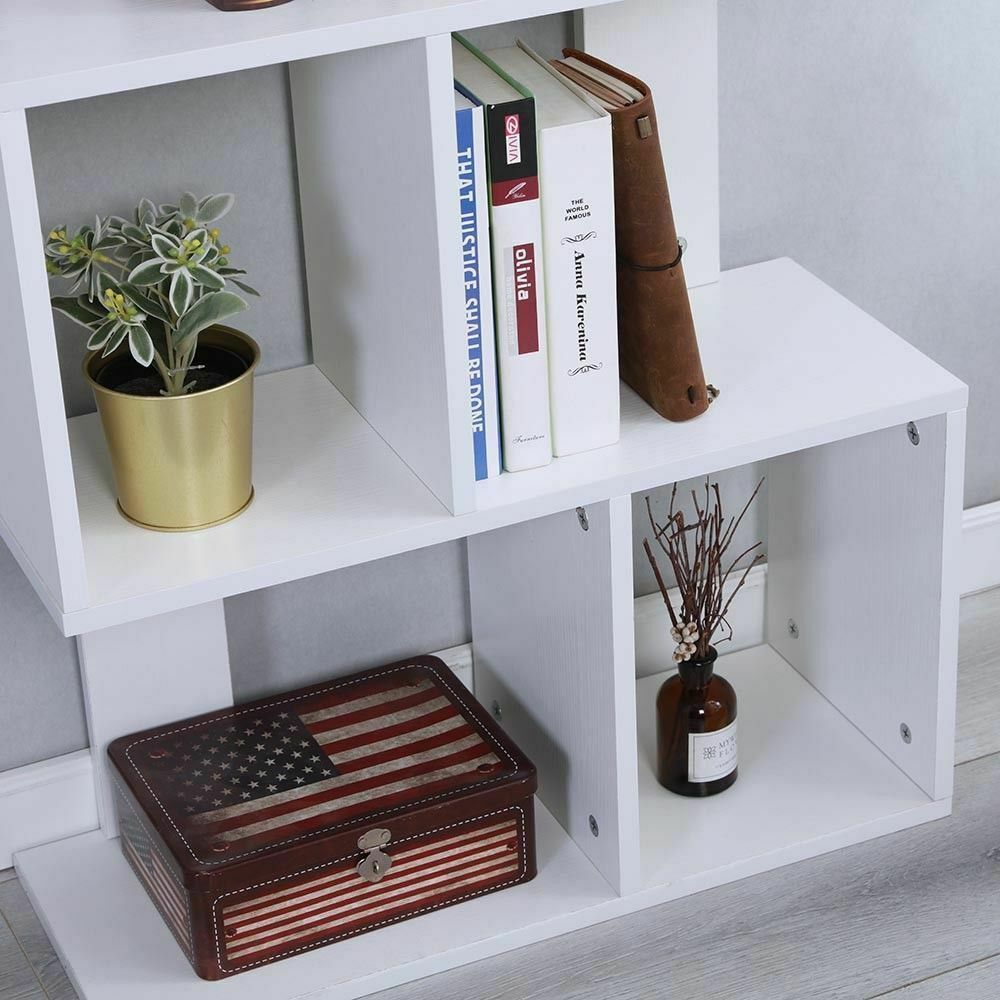 S Shape 3/4/5 Tier Bookshelf Bookcase Storage Unit Display Ladder Shelf Office