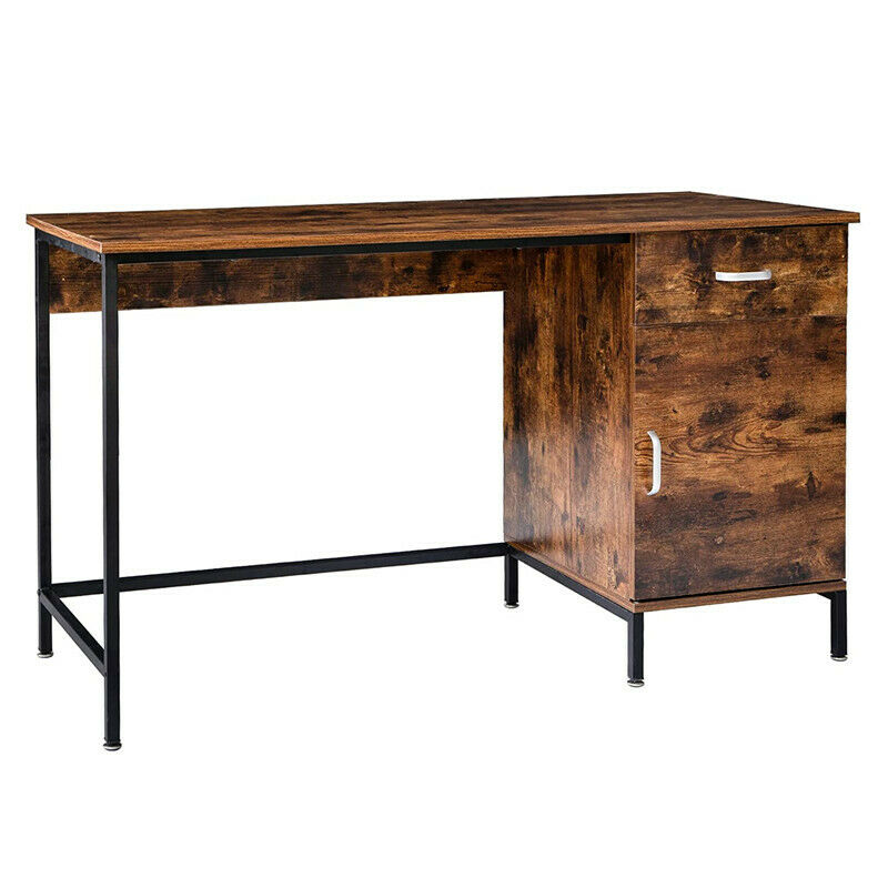 Rustic Brown Computer Desk Home Writing Table Office Desk with Drawer Cabinet