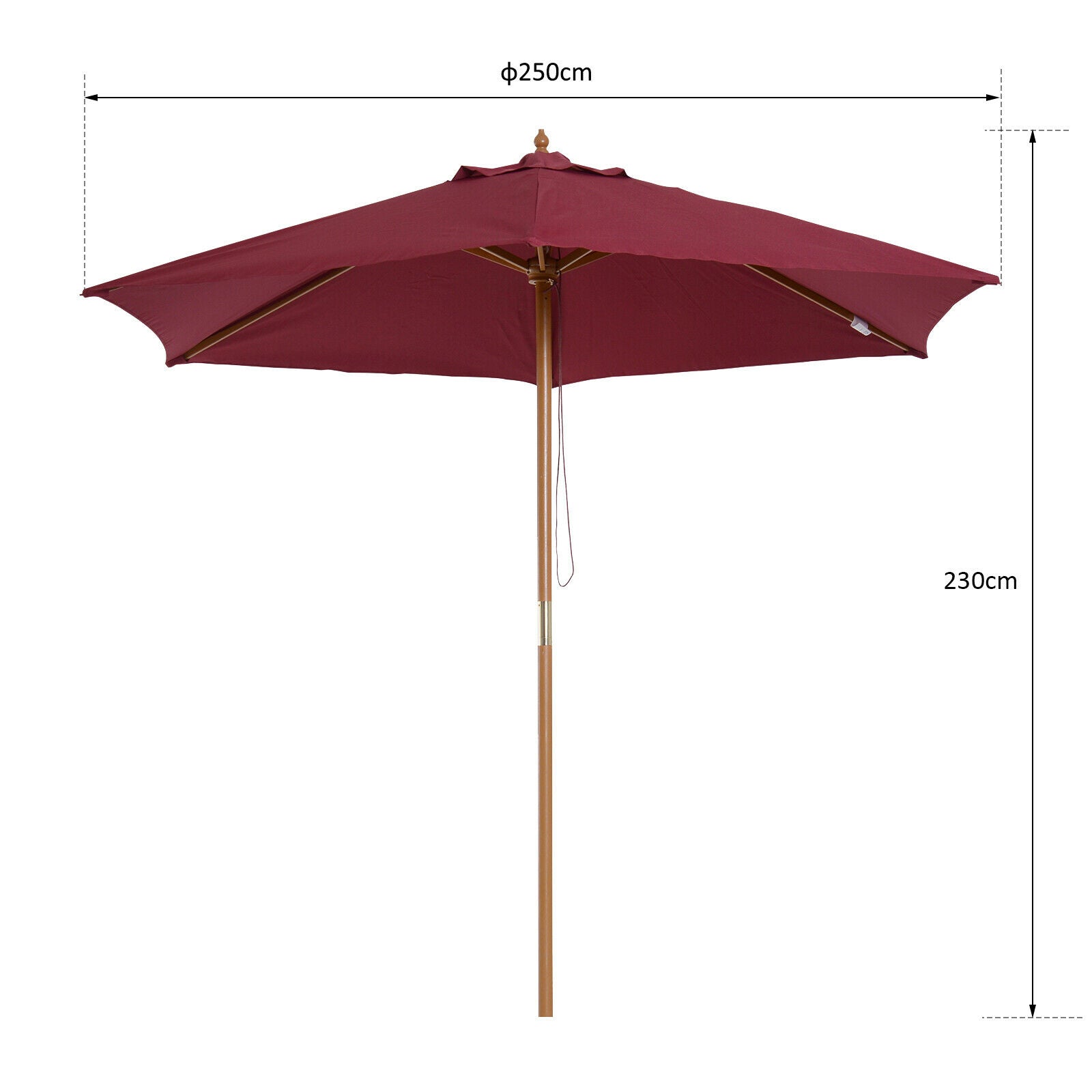 2.5m Wooden Garden Parasol Sun Shade Patio Outdoor Umbrella Wine Red