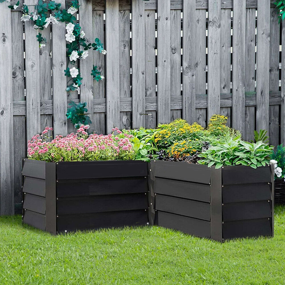 L-shape Galvanized Metal Raised Bed Garden Corner Outdoor Vegetable Grow Planter