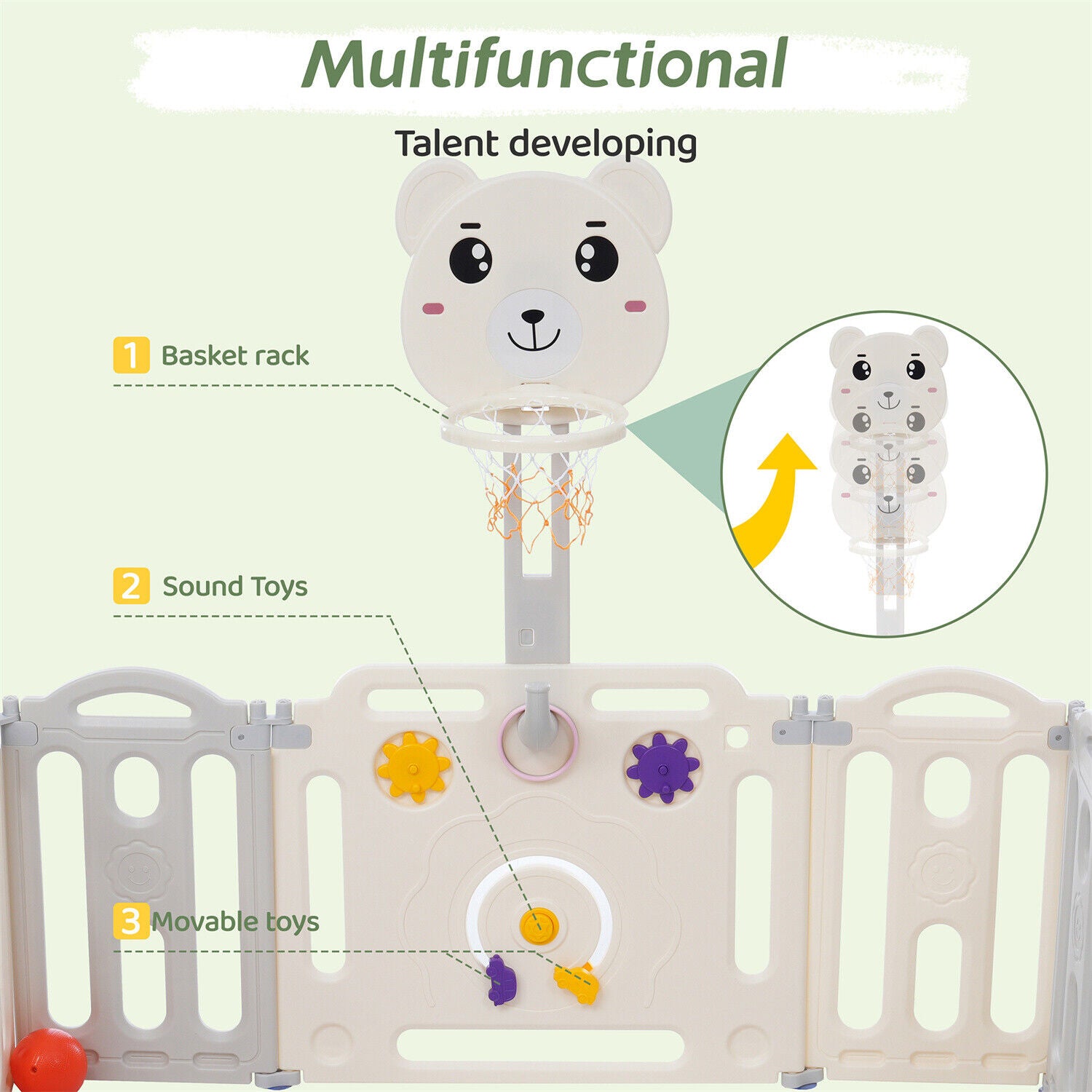 14 Panels Baby Playpen Foldable Kids Safety Activity Center HDPE Yard Fence Grey