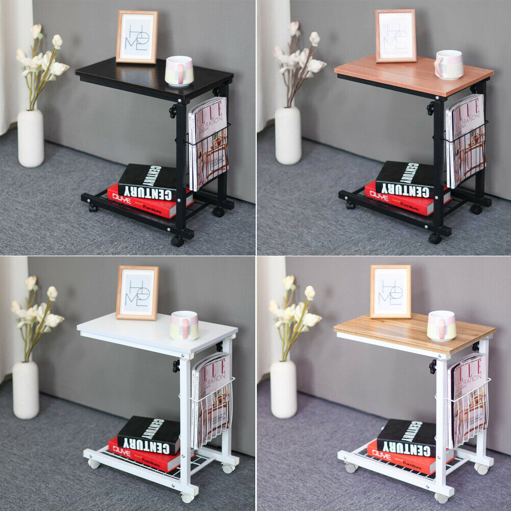 Adjustable Sofa Side End Coffee Table With Wheels C-Shaped Laptop Notebook Desk