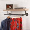 Industrial Clothes Rails and Solid Wood Shelf Pipes Hanging Wooden Board Storage