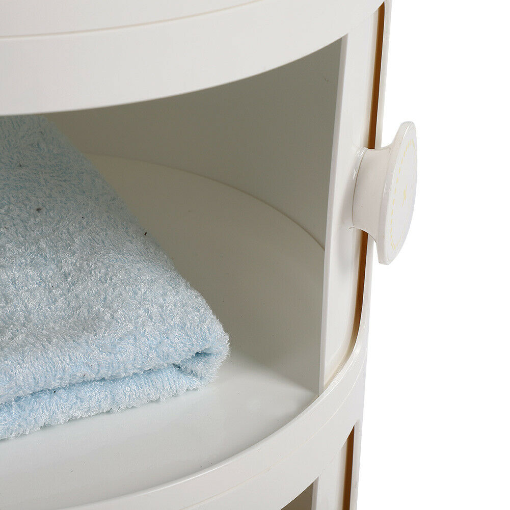 3 Tier Round Bedside Cabinet Slide Drawer Storage Unit ABS Cupboard Bathroom