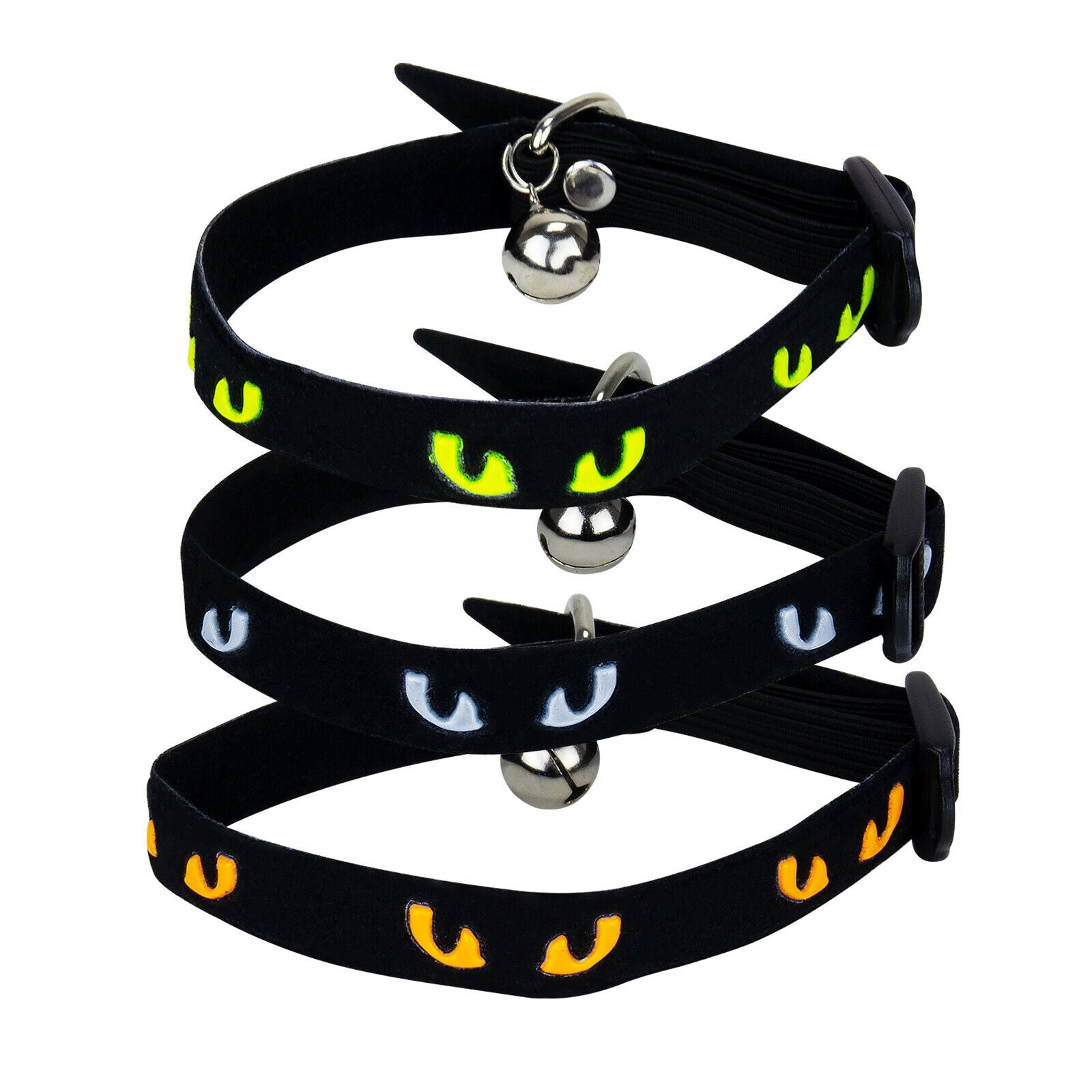3 X Cat Collar Adjustable Reflective Hi Vis Bright Eye & Jingle Bell Pet Kitten