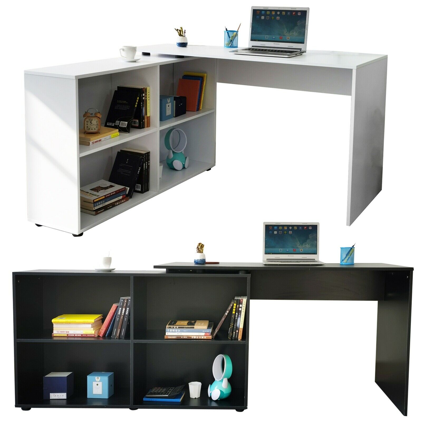 Large L-shaped Computer Desk PC Table Workstation Home Office Study w/ Shelves