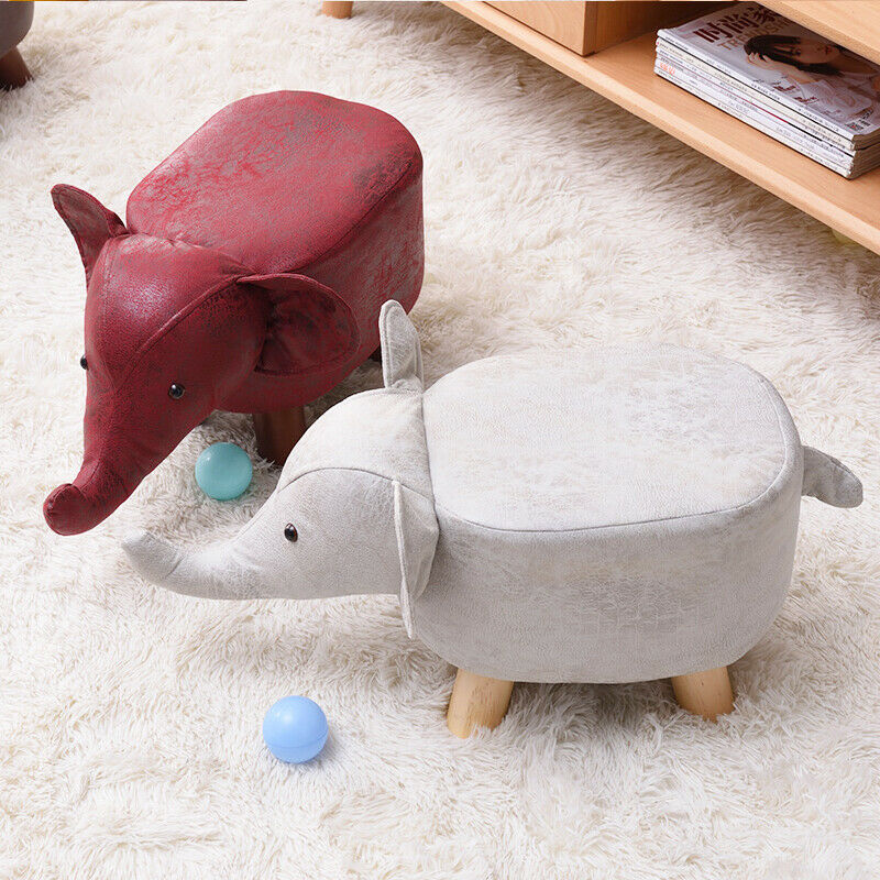 Animal Shape Ottomans Footstools Padded Cushion Rest Seat Wood Footstools Red