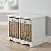 White Wooden 2 Drawer Chest Storage Unit Willow Wicker Baskets Organiser Hallway