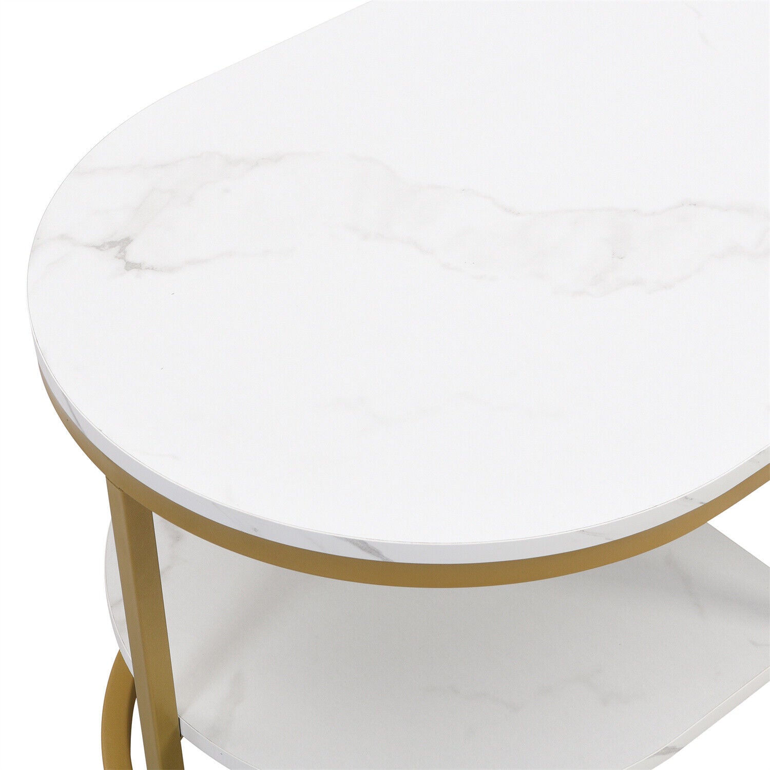 2-Tier Coffee Table Marble Effects Cocktail Table Accent Table with Drawer HT