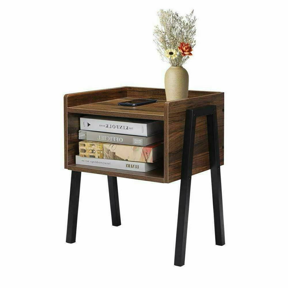 Industrial Bedside Cabinet Nightstand End =Side Table Metal Frame Open Storage