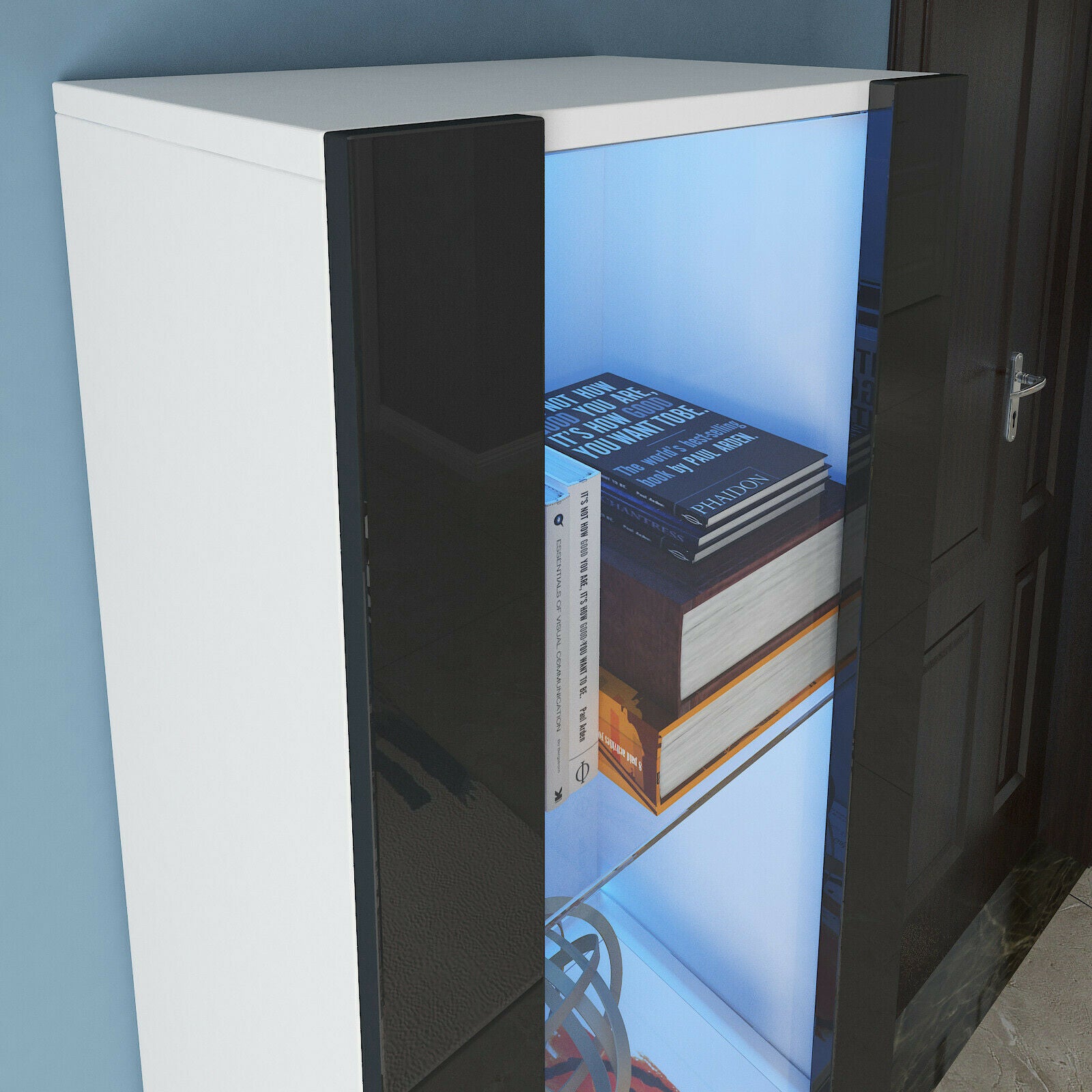 3-Tier Living Room Display Shelves Wall Shelf Boocase High-gloss LED Light UK