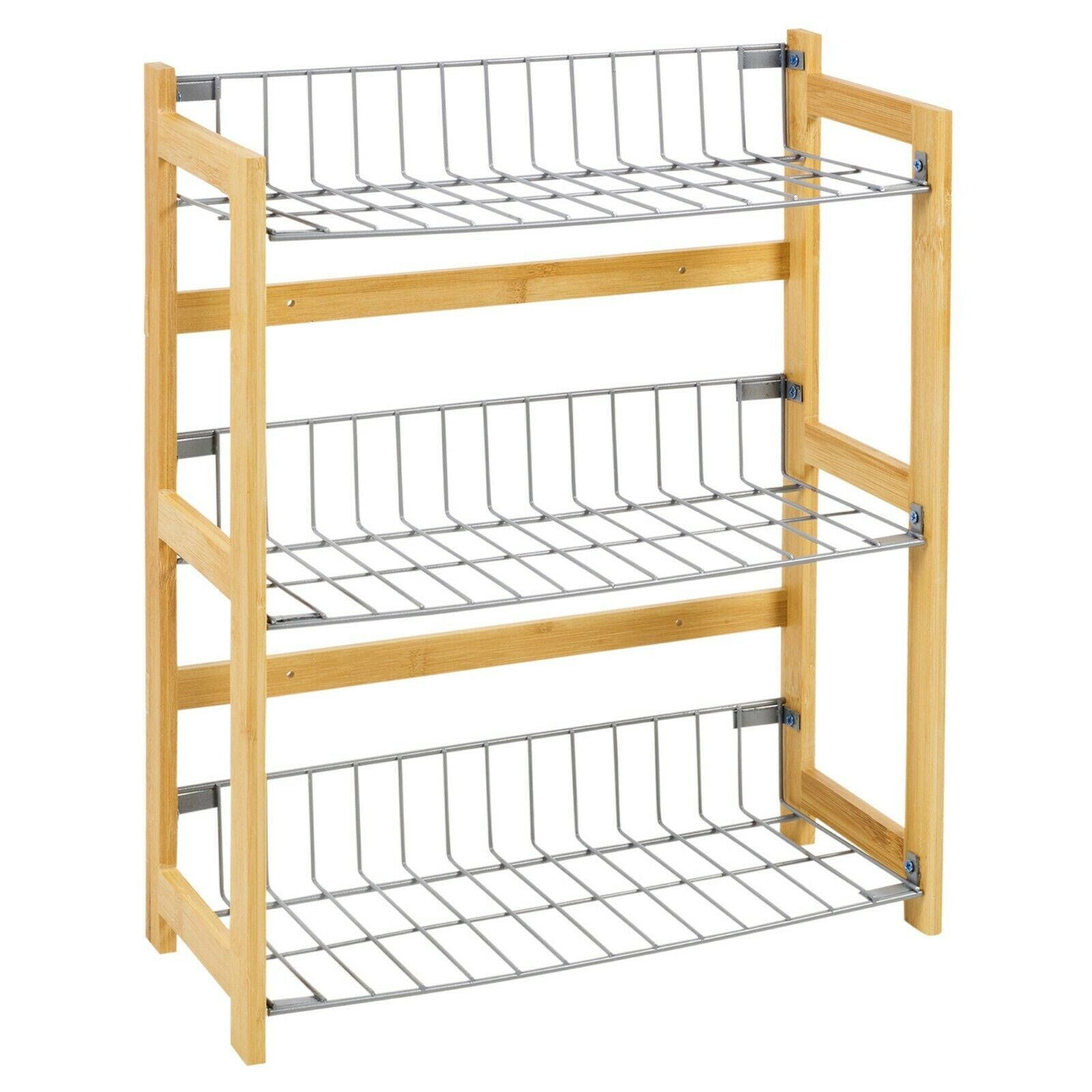 3 Shelf Bamboo Wood Kitchen Spice Rack Metal Storage Unit for Fruit Vegetables