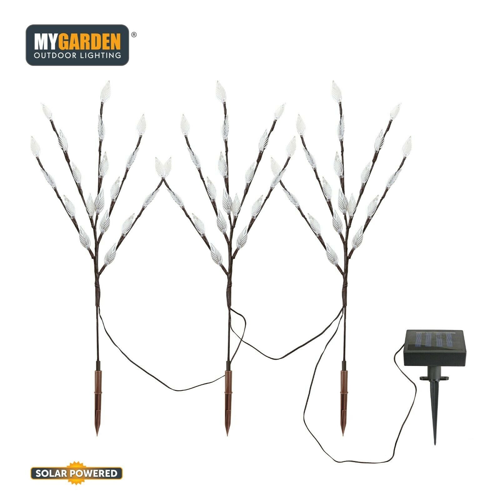 3 x Stylish Branch Tree Twig Leaf Solar Garden 60 White/Multi Coloured LED Light
