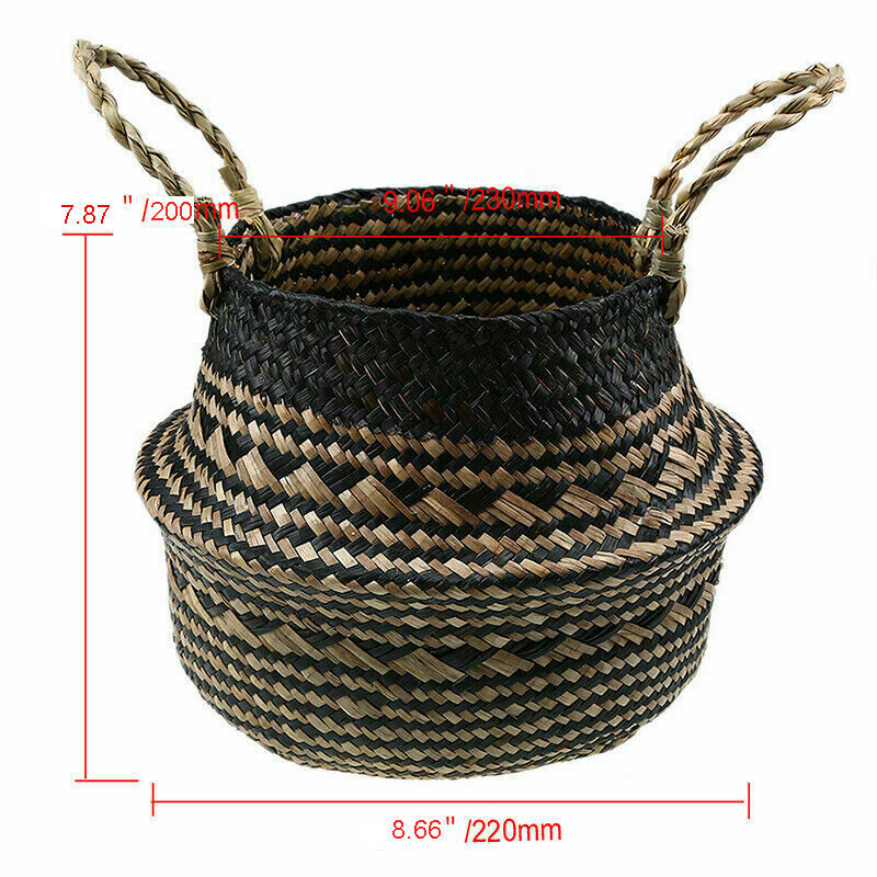 Elegant Seagrass Belly Basket Bag Garden Decor Laundry Storage Plant Pot Basket