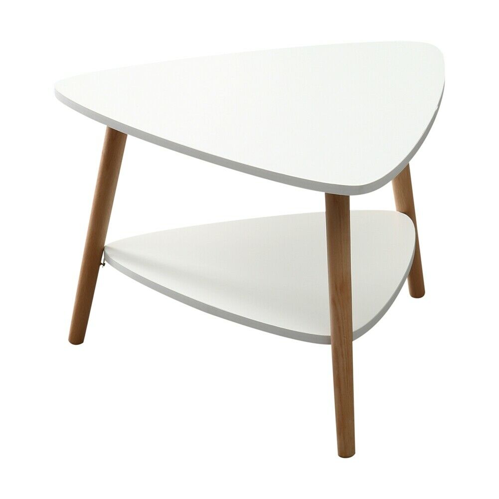 2 Tier Triangle Coffee Table with Solid Wood Legs Living Room Furniture Modern