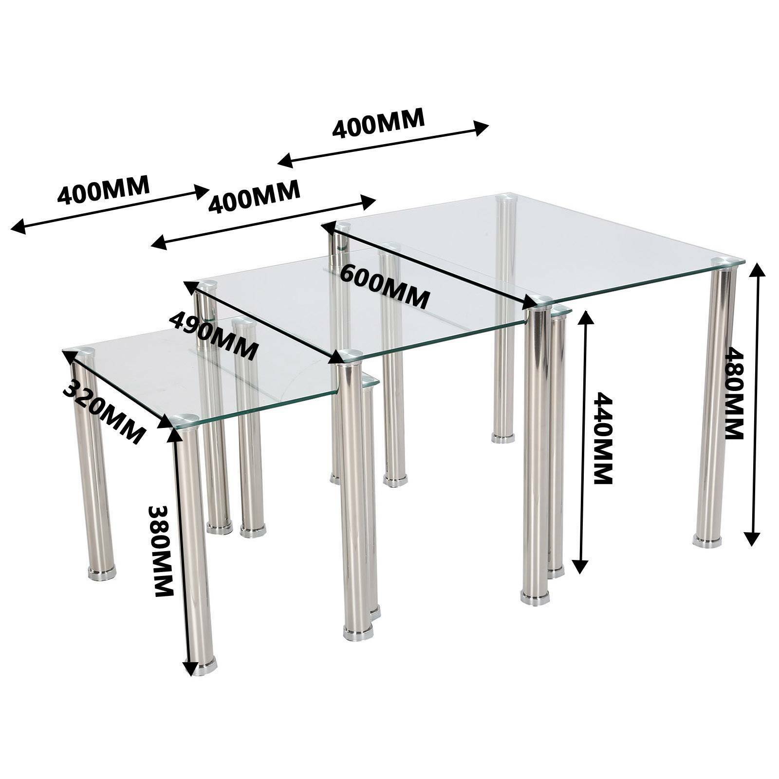 Nest of 3 Coffee Tables Black Glass glass nest tables Side End Tables Metal Legs