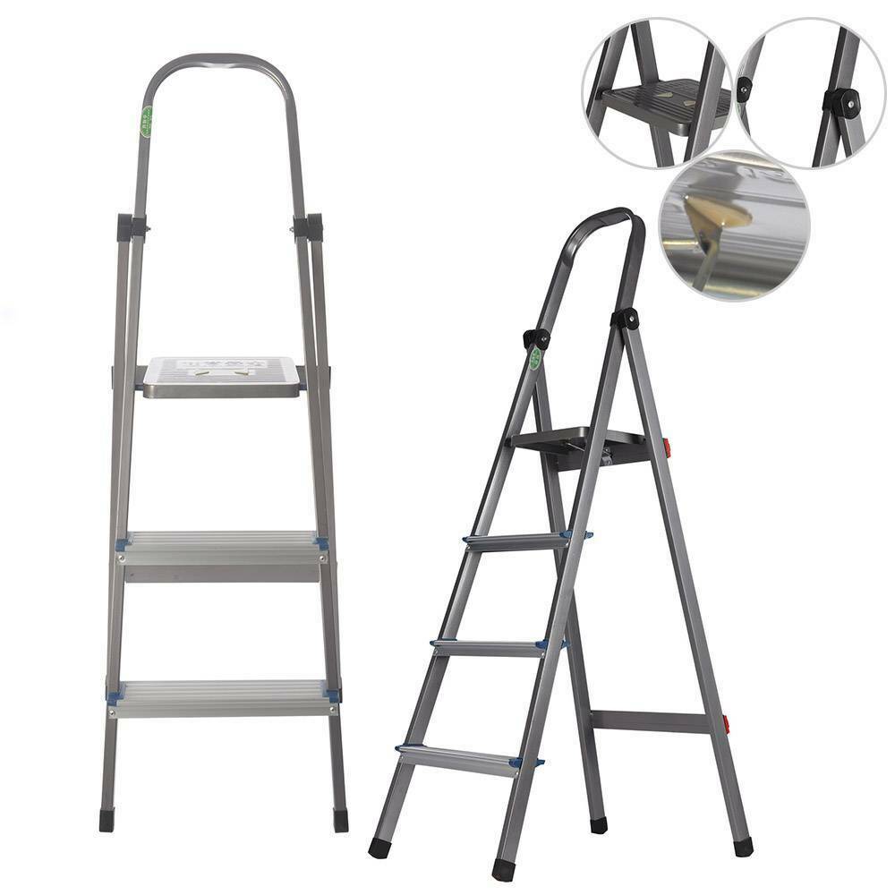 3 4 Tread Step Ladder Folding Aluminum Ladders with Safety Non-Slip Step
