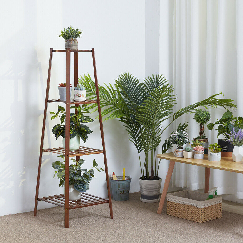 Bamboo 2/3/4 Tier Tall Plant Stand Pot Holder Garden Flower Rack Display Vintage