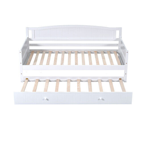 3ft Single Bed Wooden Day Bed Trundle Bed with Pull Out Trundle Guest Bed HT