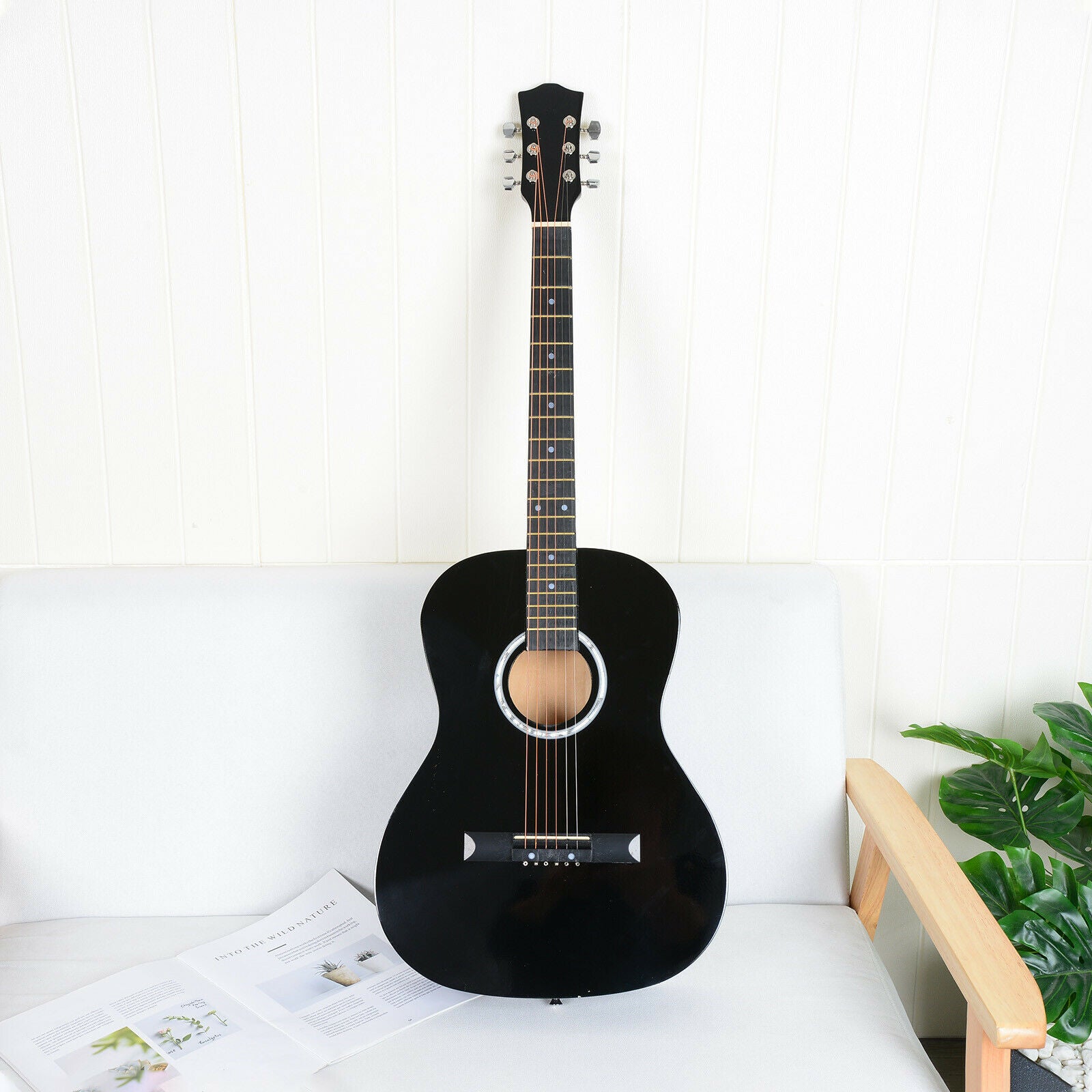 NEW Excellent Black 39" Full Size 6 String Steel Strung Acoustic Guitar UK