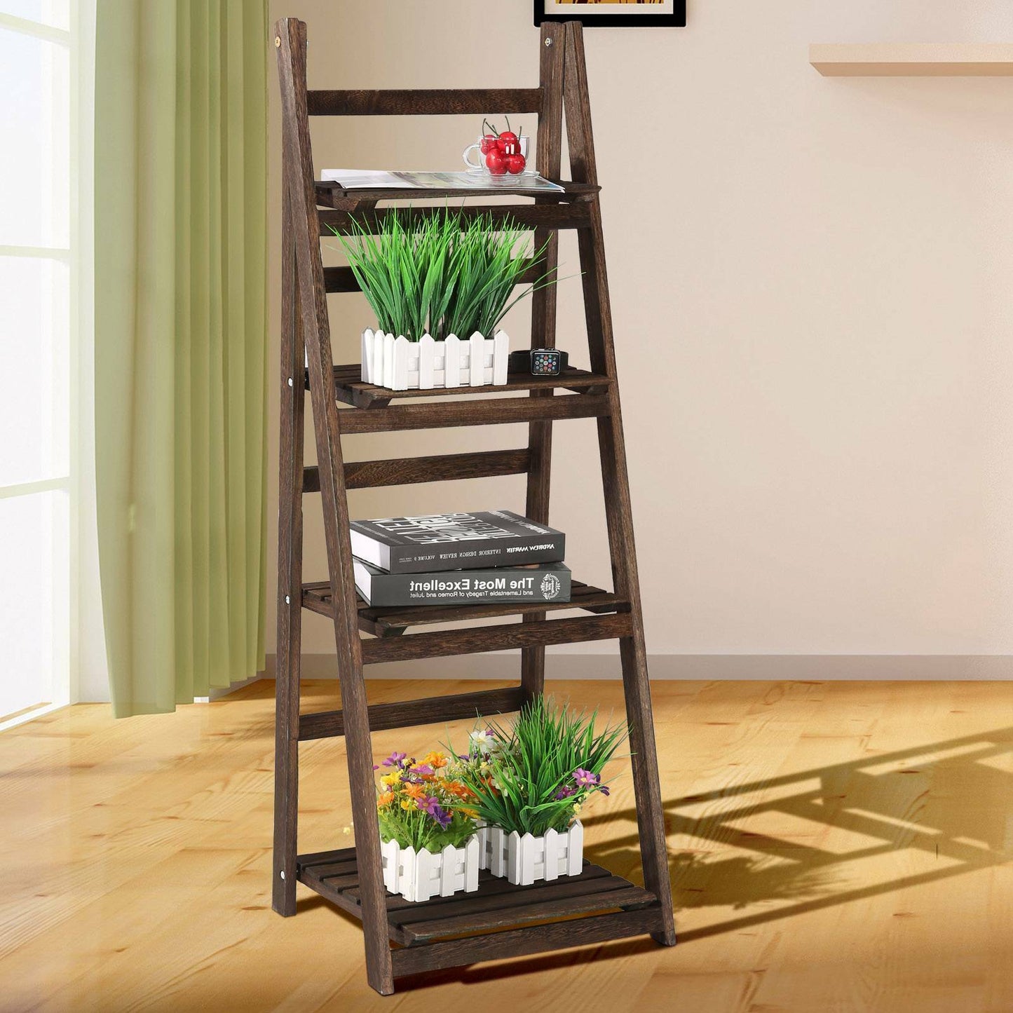 4 Tier Ladder Book Shelf Bookcase Garden Flower Plant Pot Display Rack Wooden