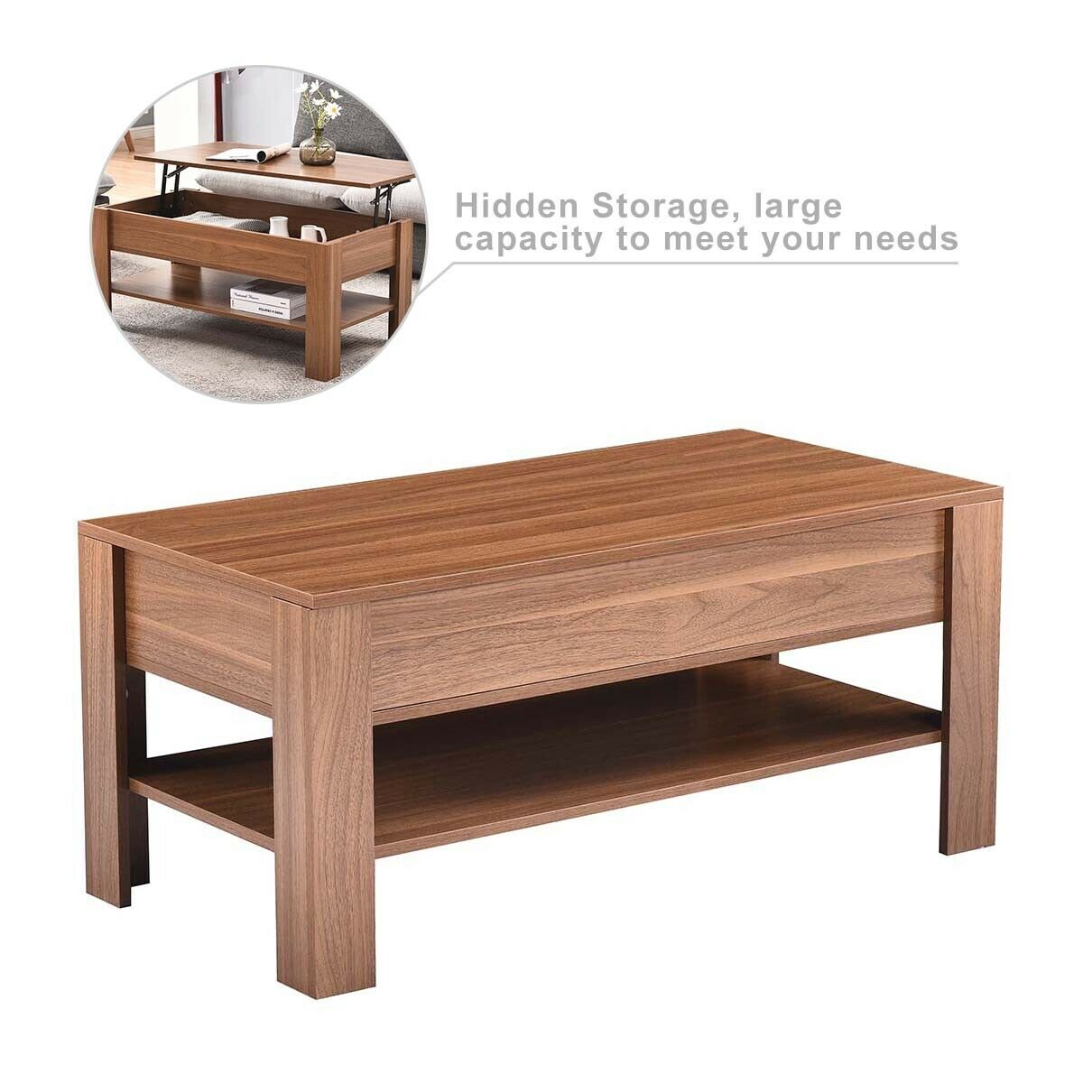 Wood Coffee Table For Living Room with Hidden Storage Lift-Top Table for Home