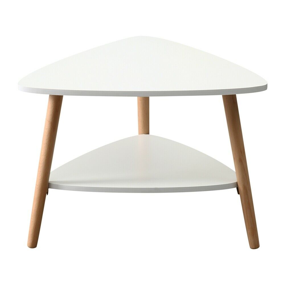 2 Tier Triangle Coffee Table with Solid Wood Legs Living Room Furniture Modern