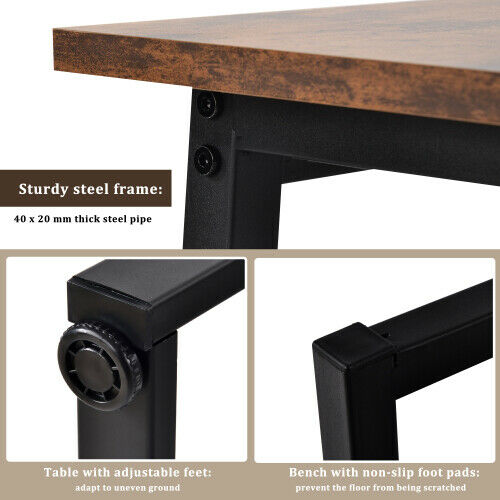 4-Seater Dining Table Set with 2 Benches Breakfast Kitchen Furniture Steel Frame