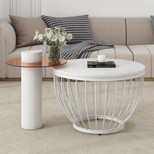 Modern Round Coffee Table Set of 2 Nesting Table Metal Frame Marble Effect HT