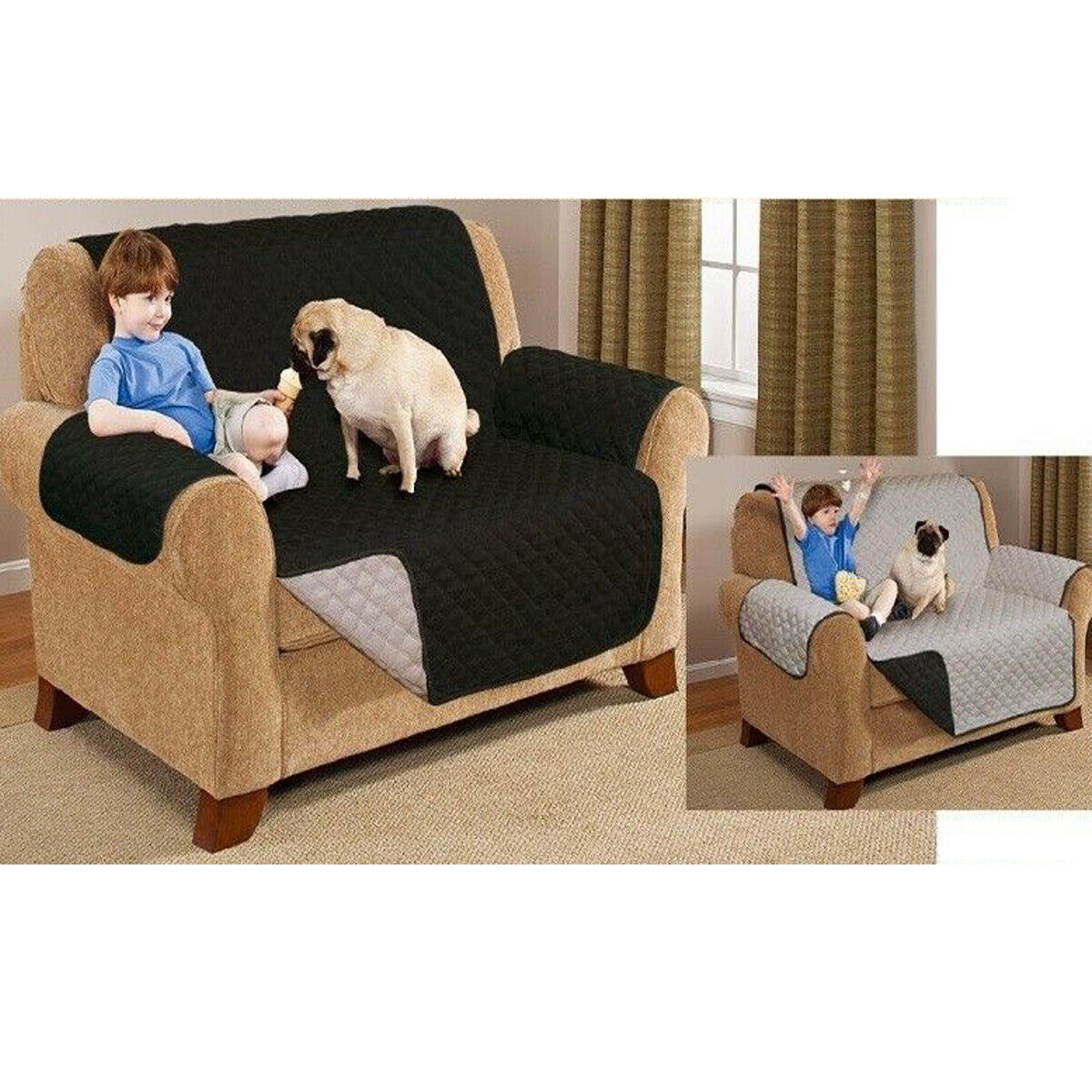 Quilted Sofa Cover Furniture Protector Throw Waterproof WITH STRAP
