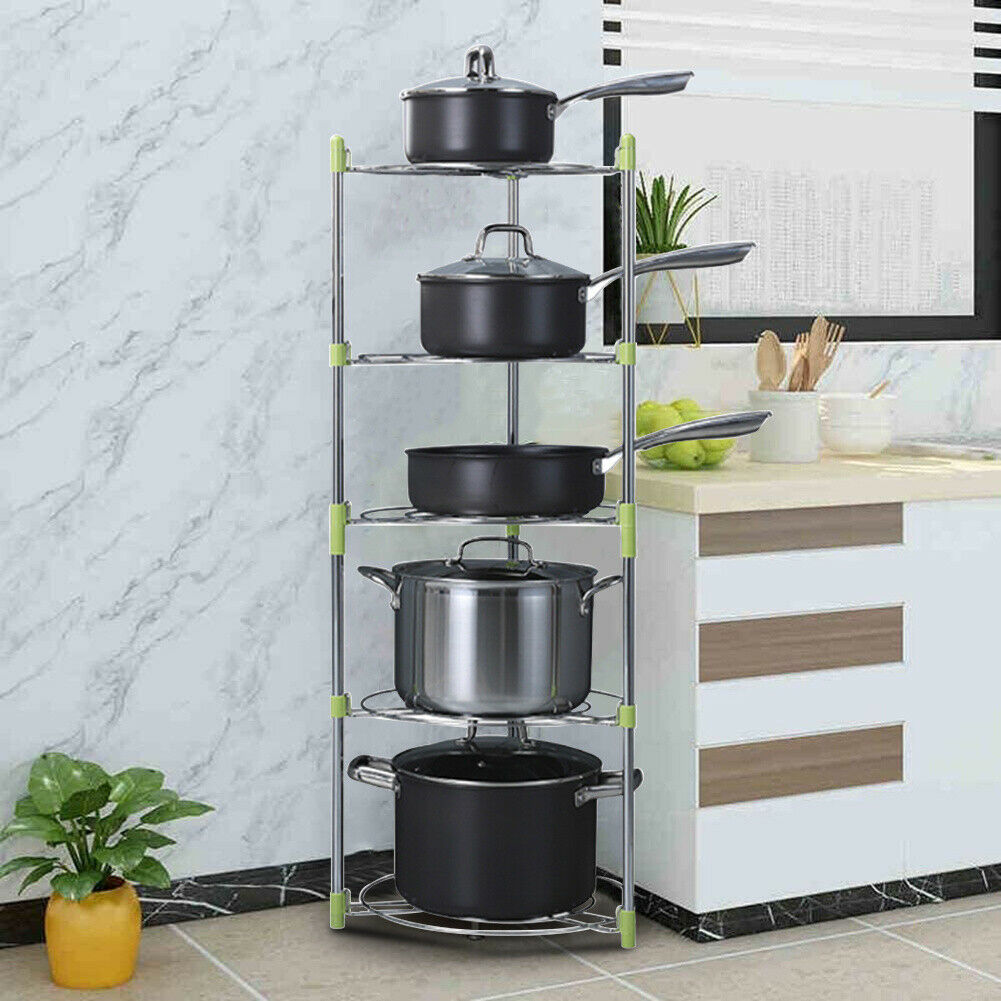 3/5 Tier Kitchen Pan Stand Saucepan Pot Rack Chrome Storage Organiser Shelf Unit