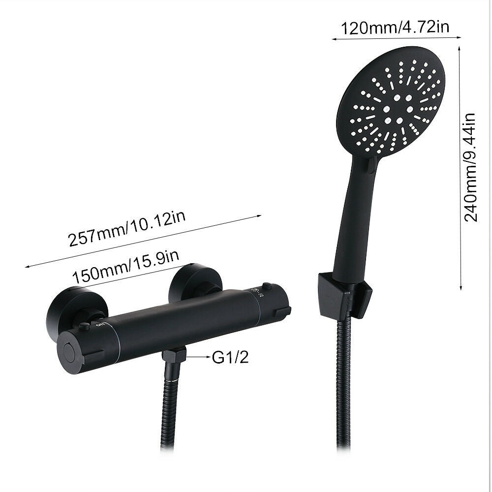 Bathroom Thermostatic Mixer Shower Bath Kit Valve Bar Taps Shower Heads Hose Set