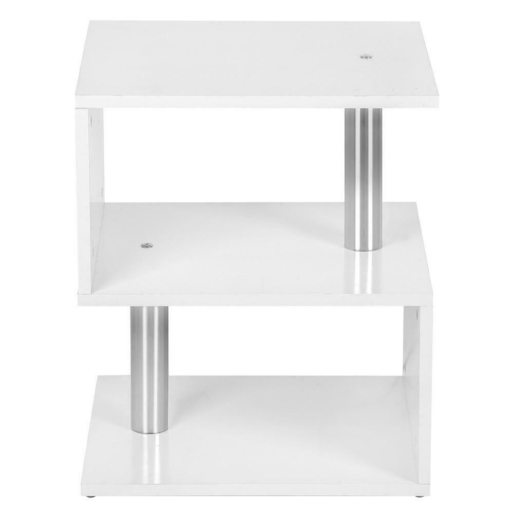 White Coffee Table Bedside Side Table 2 Shelves Storage Nightstand Furniture LED
