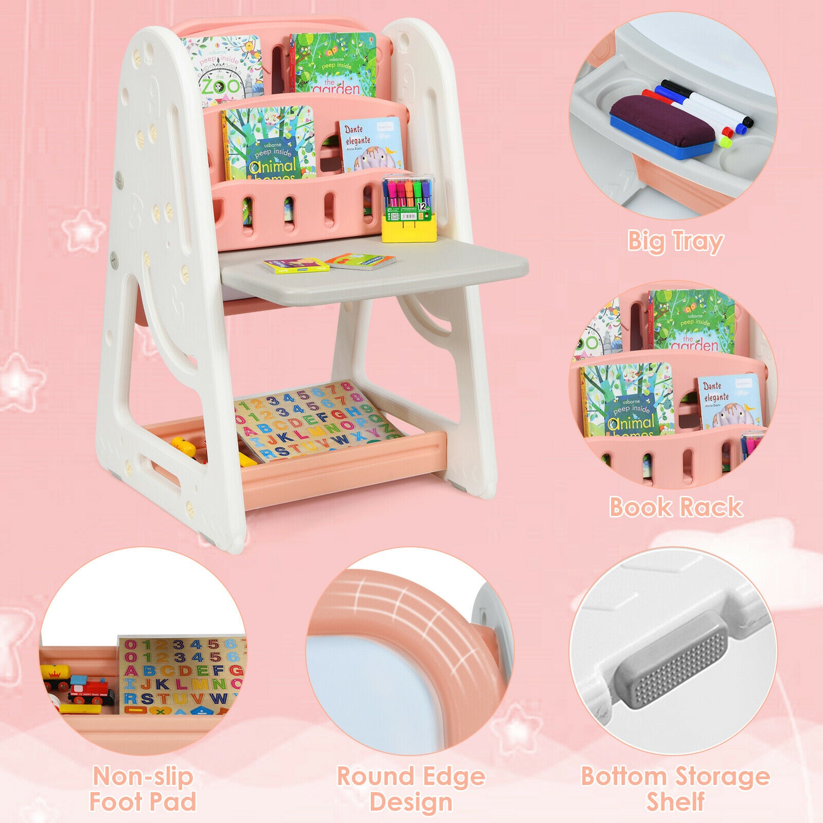 3-In-1 Kids Table & Chair Set Adjustable Drawing Board Toddler Art Easel