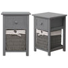 A Pair of Wooden Bedside Tables Storage Drawer Wicket Baskets Nightstand Cabinet