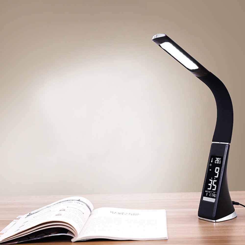 LED Dimmable Reading Bedside Lamp Table Desk Light Calendar Clock Touch
