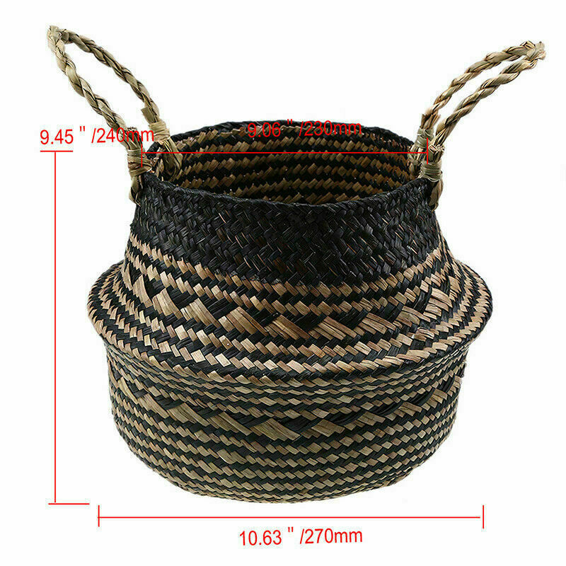 Elegant Seagrass Belly Basket Bag Garden Decor Laundry Storage Plant Pot Basket