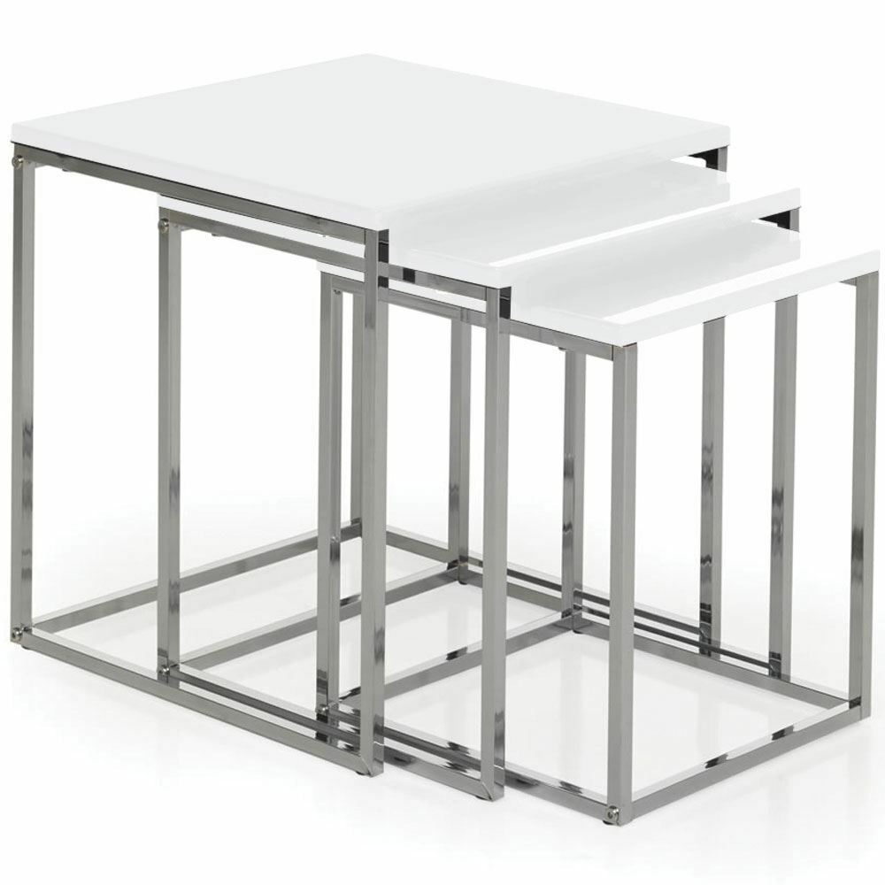 Nest of 3 Tables White Chrome Set Coffee Side Lamp Living Room Units