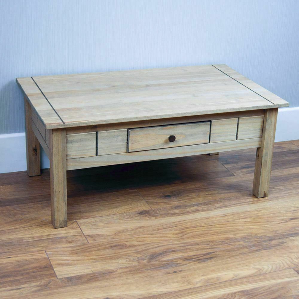 Coffee Table 1 Drawer Solid Waxed Pine Rustic Living Room Furniture