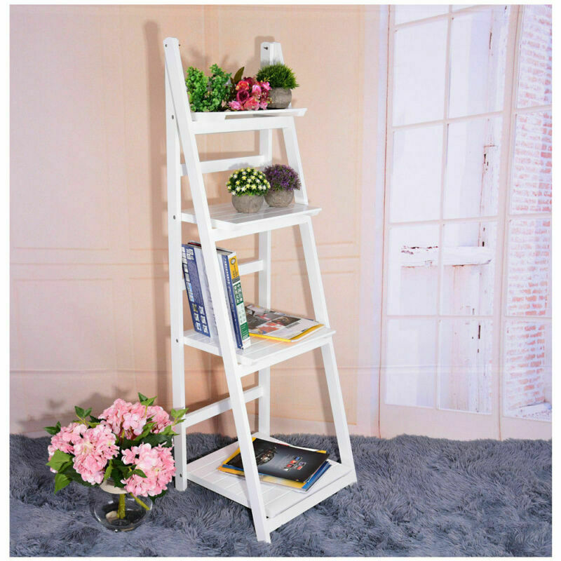 3&4 Tier Wooden Ladder Shelf Storage Home Display Unit Plant Flower Shelves