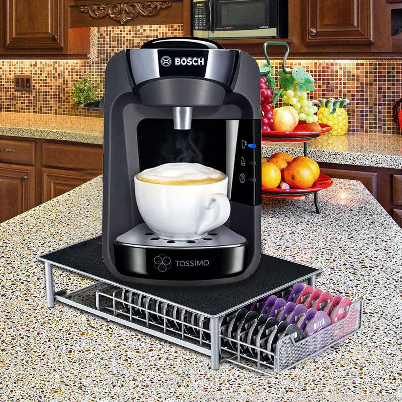 60 POD TASSIMO COFFEE CAPSULE RACK HOLDER DISPENSER STAND DRAWER STORAGE