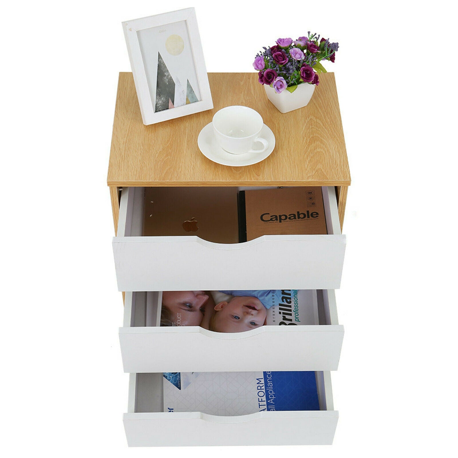 3 Drawer Wooden Bedroom Nightstand Bedside Table Storage Side Cabinet Furniture