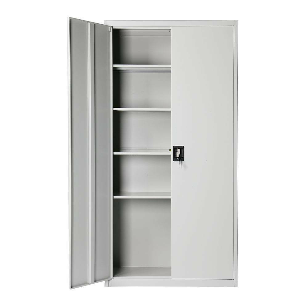 180cm Office Storage Lockable Cupboard Filing Cabinet Steel Metal Light Grey Key