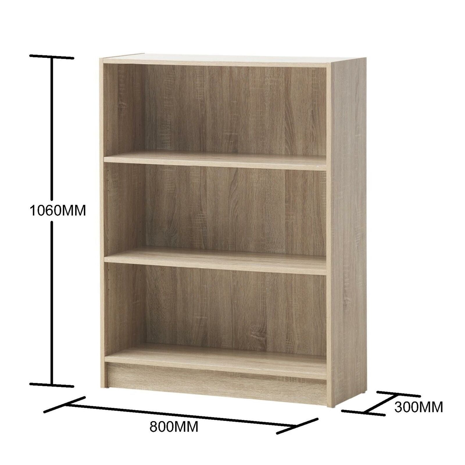 3 Tier Bookcase Wide Display Shelving Storage Unit Wood Furniture Sonoma Oak