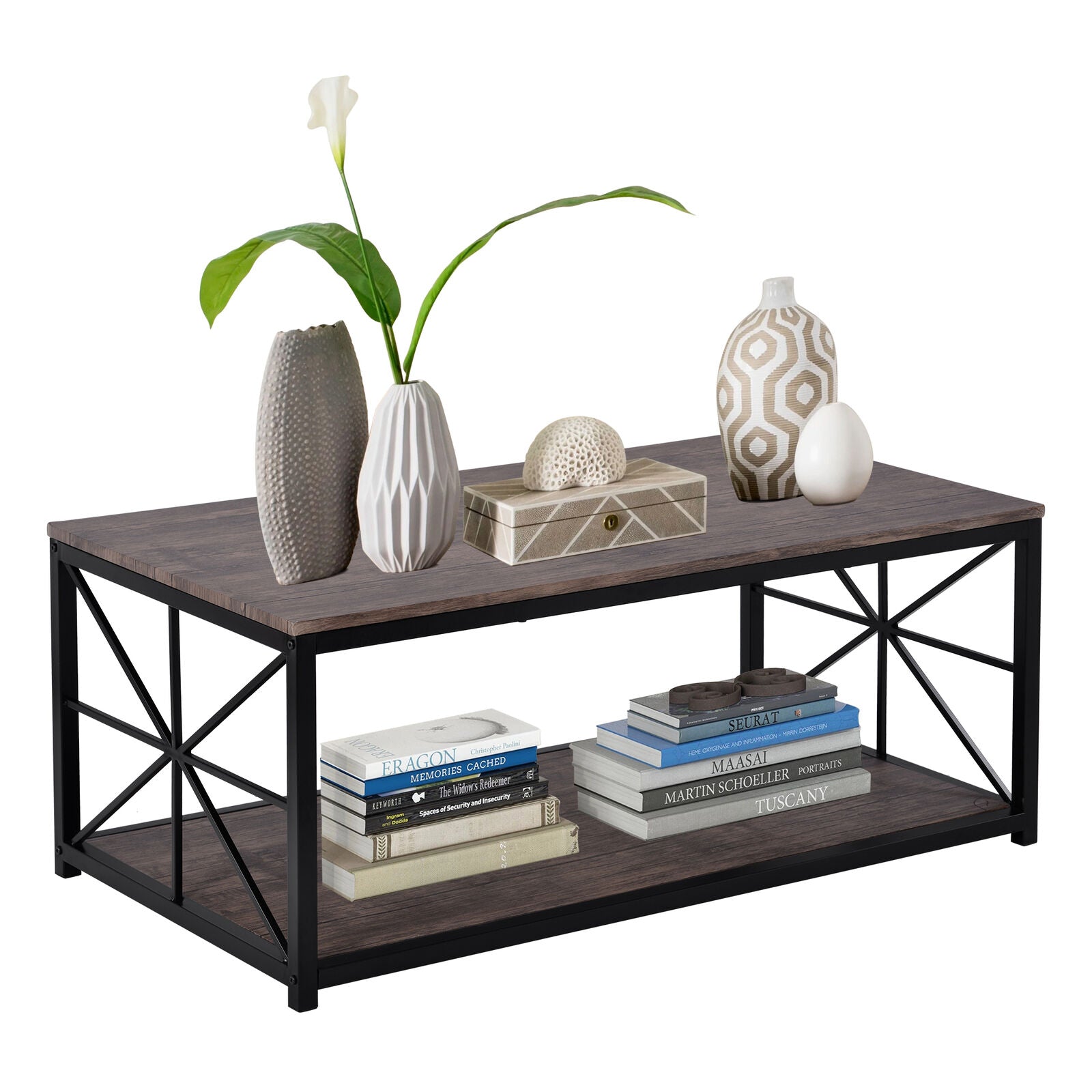 Coffee Table Industrial Tea Table with Storage Shelf Living Room Furniture Side
