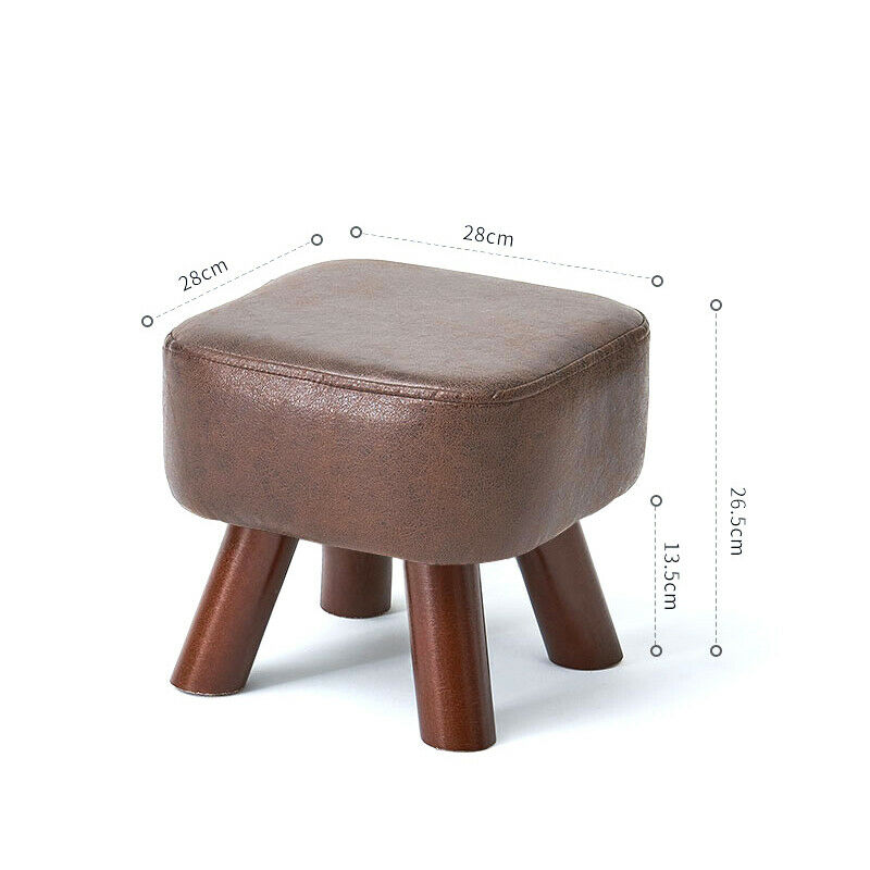 Small Footstools Ottoman Leather Foot Stool Rectangle Footrest Padded Seat Brown